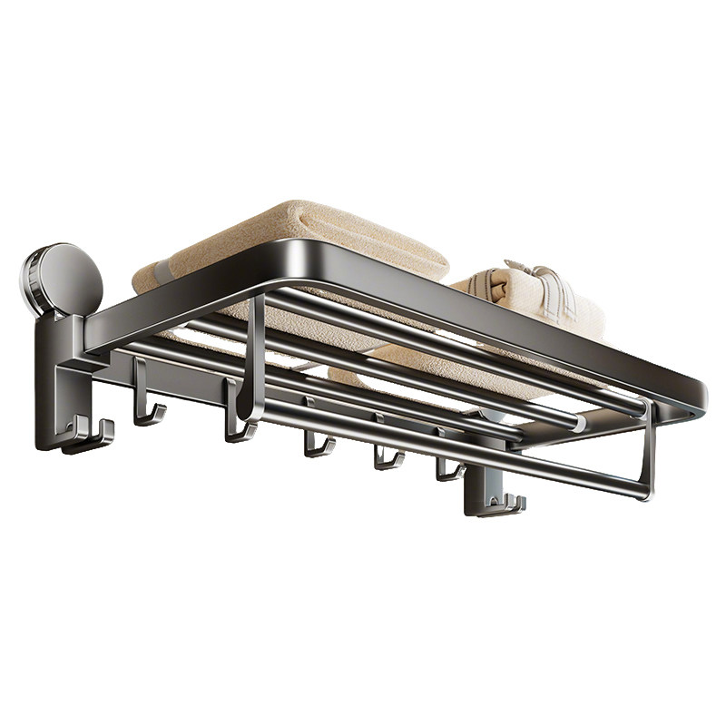日本吸盘浴巾架卫生间免打孔毛巾置物架折叠一体挂杆厕所浴室挂钩