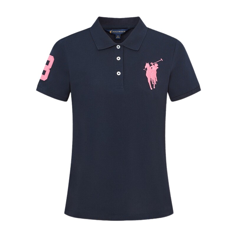 POLOWALK女式短袖POLO衫夏季新品翻领收腰打底衫休闲上衣