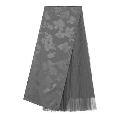 s.deer印花网纱不规则长裙