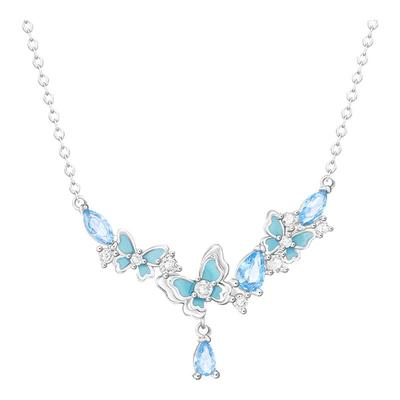 VIVIWELL蓝蝶纷飞夜光蝴蝶银项链