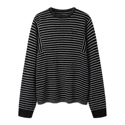 it :orange forest条纹宽松慵懒风针织衫女长袖黑色圆领百搭上衣