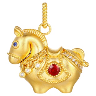 1月24号补现货!宝石矿工足金唐马吊坠挂件墩墩马红宝石新年礼物