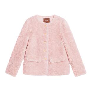 YINER音儿专选2025春季新款小香风珊瑚粉保暖环保羊毛皮草外套