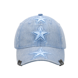 五角星水洗牛仔棒球帽女宽帽檐显脸小鸭舌帽大头围百搭软顶帽子潮