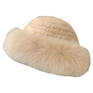 秋冬韩版时尚甜美可爱帽子水貂狐狸毛编制真毛保暖加厚渔夫帽盆帽