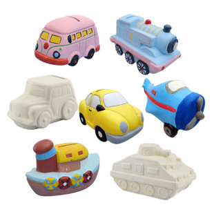 儿童手工DIY白坯涂色陶瓷汽车模型摆件白模填色交通工具储钱罐子