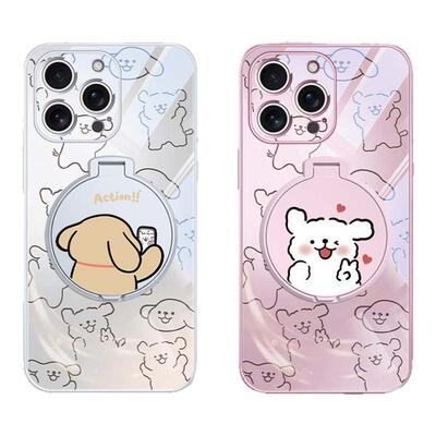 适用苹果手机壳带镜子支架iPhone