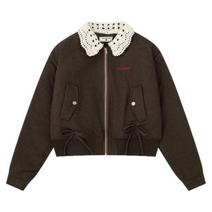 From Mars aimless lace collar clip cotton padded coat