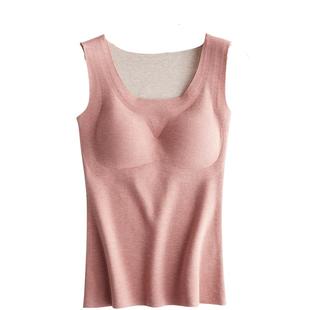 猫人保暖背心女带胸垫一体式秋冬季德绒加绒加厚羊绒打底无痕内衣