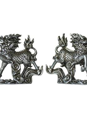 铁器收藏古法云铁铸造麒麟一对