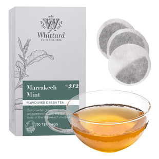Whittard英国进口茶叶马拉喀什薄荷绿茶圆形茶包50片独立小包盒装