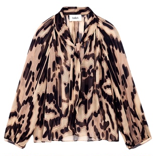 【季末5折起】bash春法式几何花韵复古系带领上衣衬衫女1H25ALOF