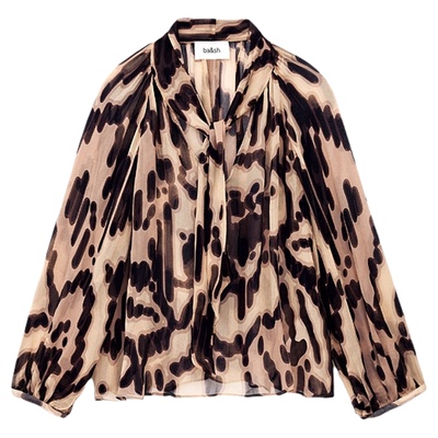 【季末5折起】bash春法式几何花韵复古系带领上衣衬衫女1H25ALOF