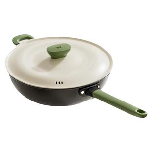 【已开锅】双枪奶盖炒锅家用铁锅无涂层电磁炉专用燃气灶平底锅大