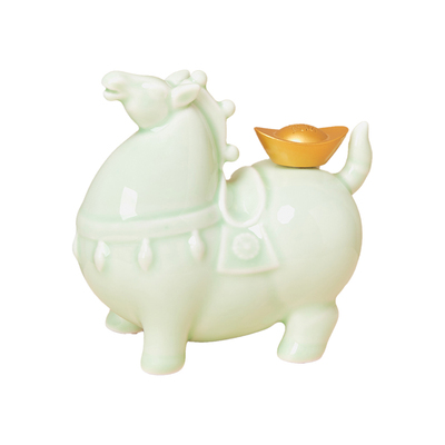 逅里「东方唐」淡青陶瓷唐马 茶宠摆件 玄关装饰 马年高档送礼物