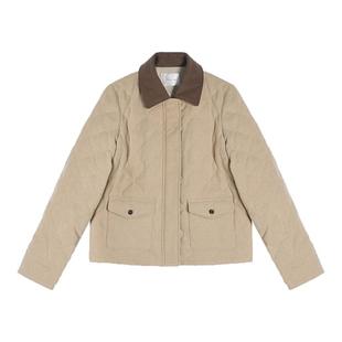 贰羊设计【格序】复古撞色翻领菱形格夹棉外套女宽松冬季短款棉服