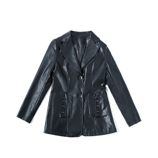春秋新款高端大气皮衣短款韩版显瘦中年女装垂感英伦风PU皮外套