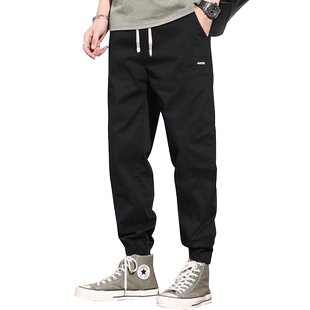 罗蒙纯棉休闲裤男夏季潮牌宽松工装束脚裤2025新款男士哈伦长裤子