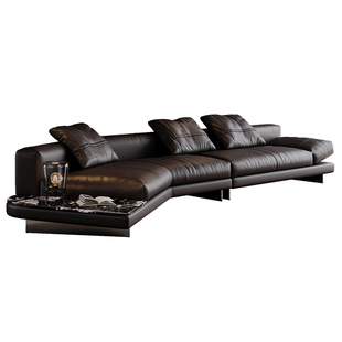 意式极简真皮沙发异形弧形海岸线客厅意大利小户型天际线转角贵妃