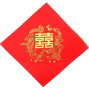 结婚红手绢金顶针婚庆风俗顶丧换喜用品婚礼新娘扔喜帕小方巾顶针