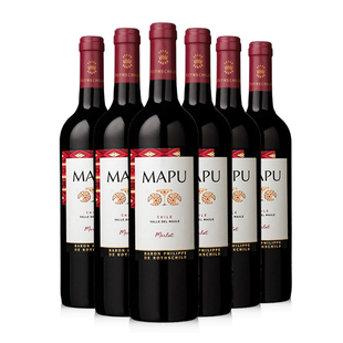 大地MAPU梅洛干红葡萄酒750ml六支整箱装智利原瓶进口红酒