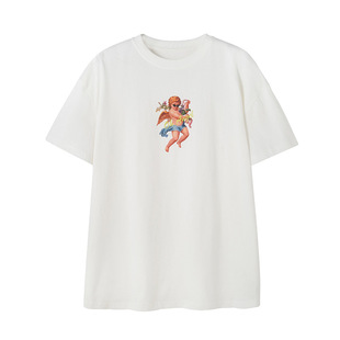 李潇洒 微胖mm小天使闺蜜印花T恤女夏装大码宽松bm风短袖显瘦上衣