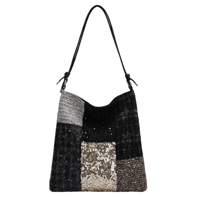 小众重工黑金粗花呢亮片帆布包