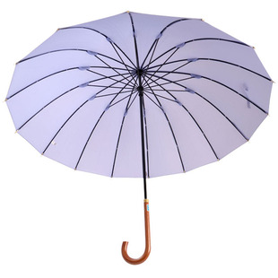简约素色女长伞 外贸日单16骨手开长柄伞 实木柄晴雨伞 牢固防风
