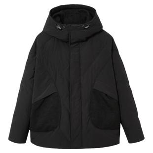 流石男装冬装时尚工装连帽短款羽绒服男士冬季新款外套黑色加厚款