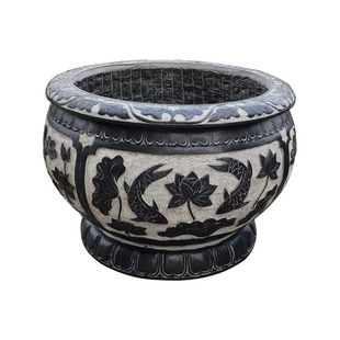 石雕鱼缸石头花盆水槽仿古青石水缸户外养鱼池流水盆庭院石缸摆件