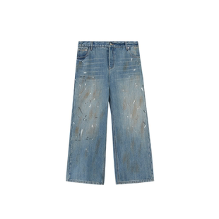 老章和小胖PONGKIKI威廉斯堡流浪泼墨街头神裤女大码直筒牛仔裤冬