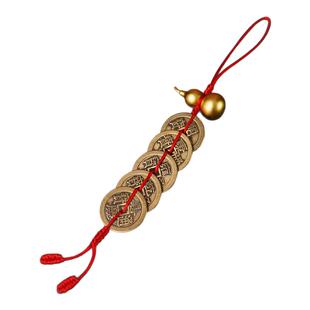 纯黄铜五帝钱门对门挂件沙金铜葫芦红黄绳铜钱真品六帝钱客厅摆件