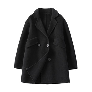 童装黑色男童双面羊绒大衣加厚西装领呢子外套女童100%纯羊毛大童