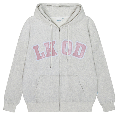 LKOD休闲拉链皮标帽衫