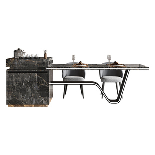 佛山智能岛台餐桌一体高级轻奢风可伸缩定制岩板导台带水槽小户型