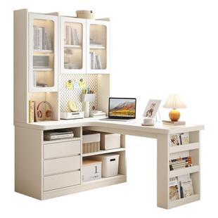 实木书桌书架一体家用转角电脑桌小户型卧室儿童学生学习桌办公桌