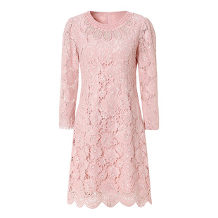 海青蓝 蕾丝镂空连衣裙2025年新款长袖秋冬女装中长款女士裙子