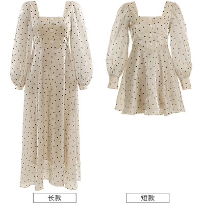 从那以后温柔法式波点长袖连衣裙