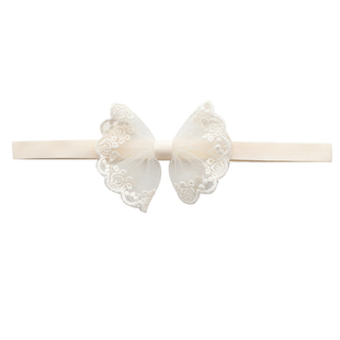 韩版女宝婴儿发饰杏色系蕾丝蝴蝶结周岁发带可爱公主花朵百天头饰