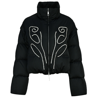 设计师钻饰马蹄莲绗缝短羽绒服