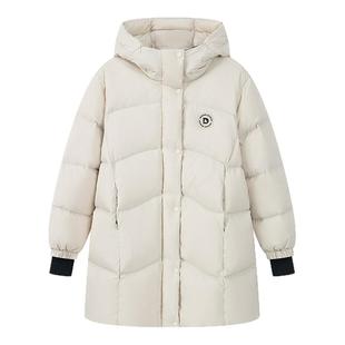 【5A抗菌】【三防】笛莎2025冬季加厚连帽中长款蓄热里布羽绒服女