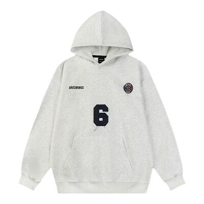 美式重磅数字绣标春秋款连帽卫衣