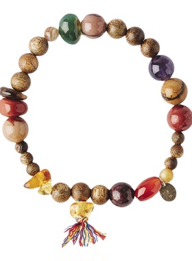 子休沉香紫水晶黑曜石手链礼物