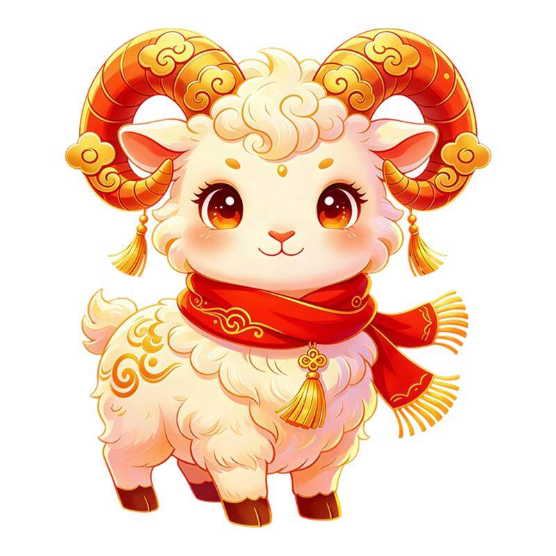 萌羊玻璃贴祥云卷角红围巾中国结背胶自粘羊年新年喜庆玻璃窗花贴