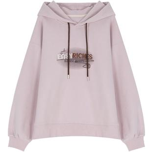 LAGOGO甜美减龄连帽卫衣女拉谷谷冬新款多巴胺粉紫色宽松上衣