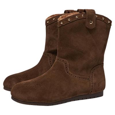 星期六2025冬季新款时尚通勤圆头平底V口显瘦骑士短靴SSD4118564