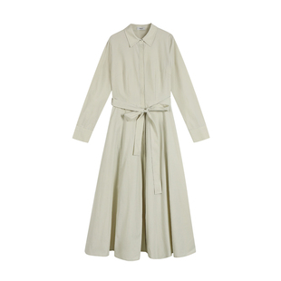 Maven Lin 简约廓形宽松衬衫连衣裙女莱赛尔白色收腰Polo领长裙