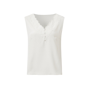 VGRASS女装桑蚕丝刺绣V领弹力重绉背心夏季新款蕾丝背心内搭