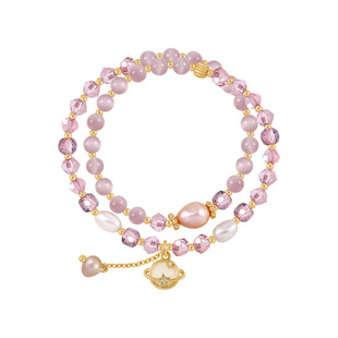 双层叠戴粉猫眼石串珠水晶手链女轻奢小众精致高级感手串2026新款