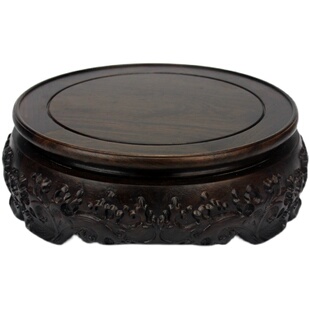 黑檀木圆形花盆花瓶鱼缸工艺品摆件实木底座奇石头可旋转木座底托